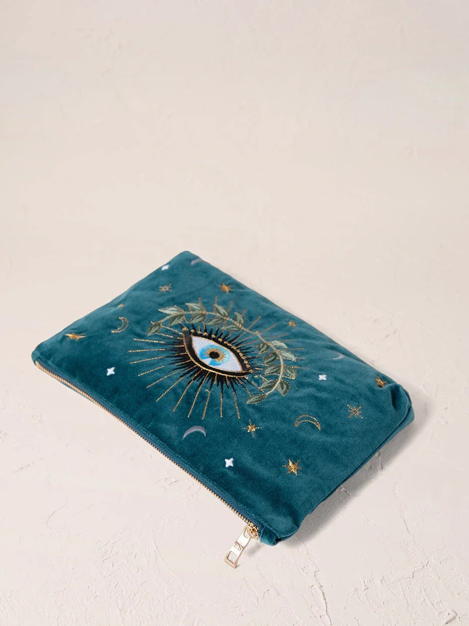 Elizabeth Scarlett Velvet Everyday Pouch - Rich Blue Celestial Eye