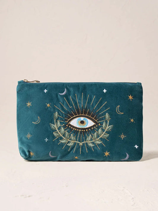 Elizabeth Scarlett Velvet Everyday Pouch - Rich Blue Celestial Eye