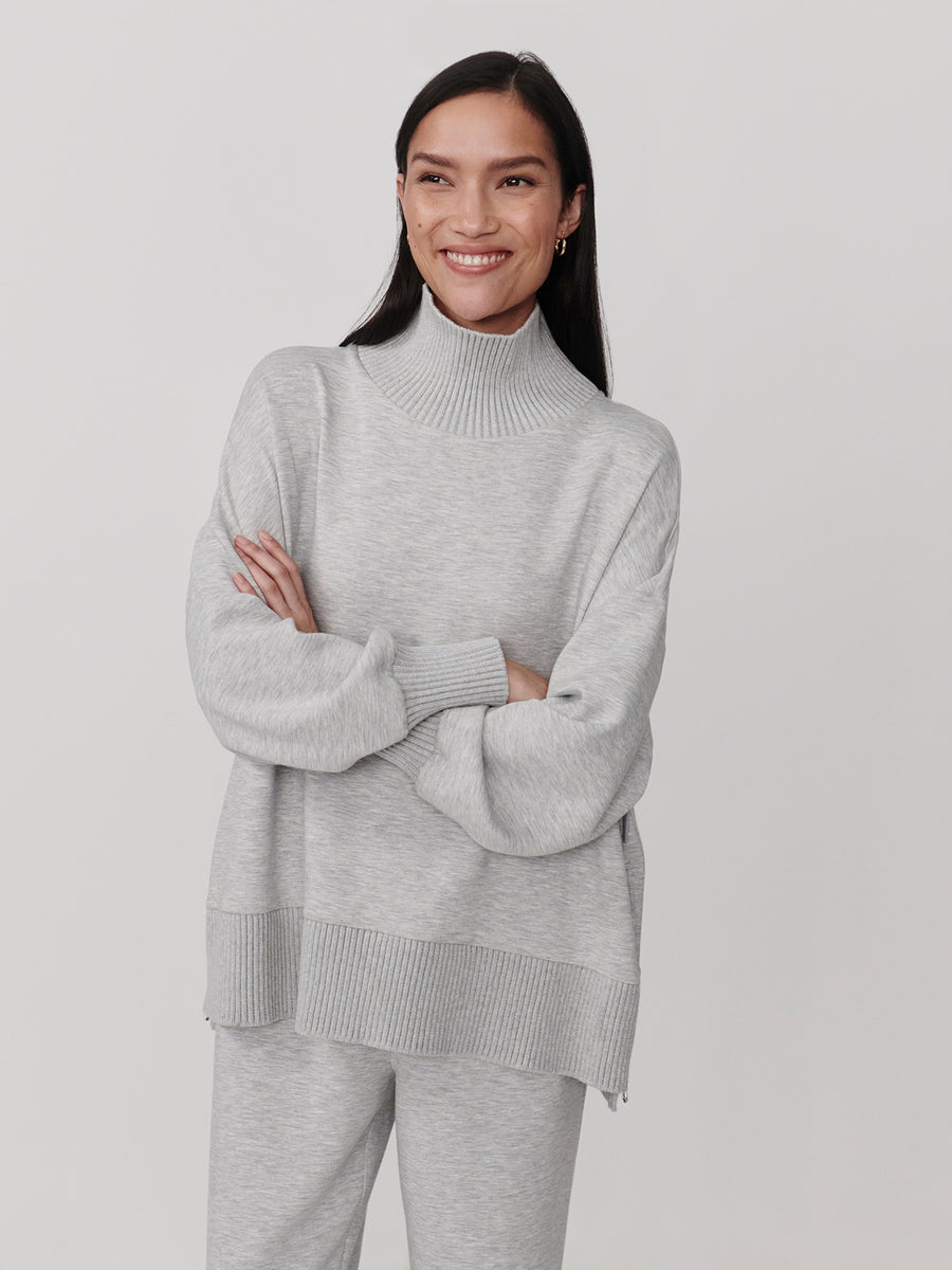 Varley Barker High Neck Sweat - Light Grey Marl