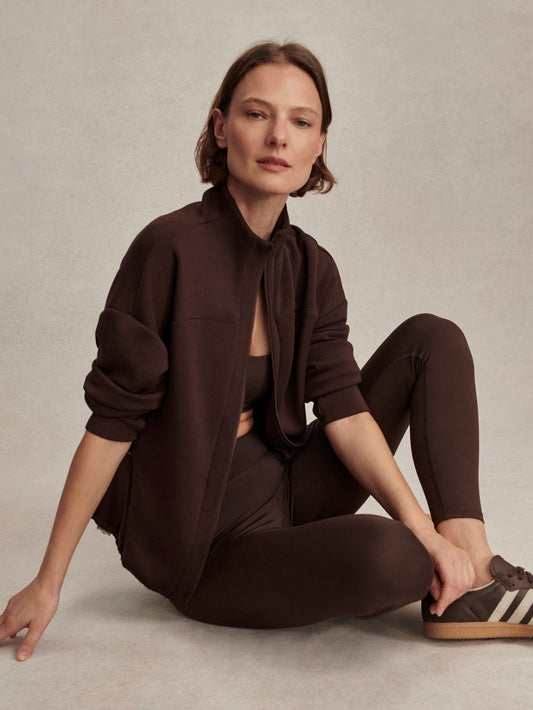 Varley Tayah Zip Through Sweat - Coffee Bean