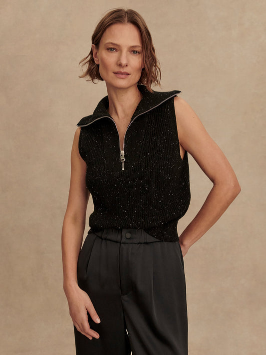 Varley Hally Half Zip Rib Vest - Black Fleck