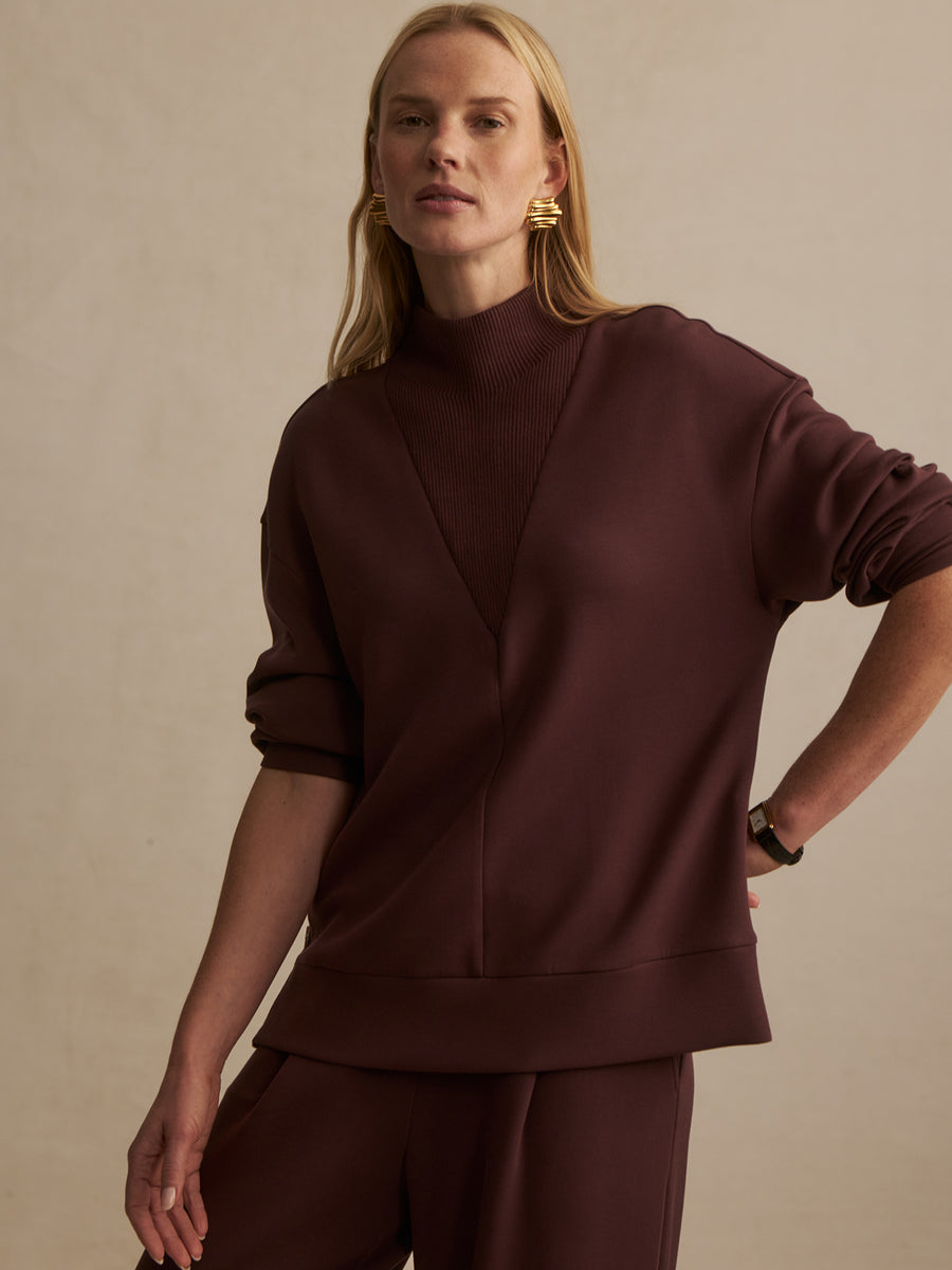 Varley Novi Longline Mock Neck Sweat - Mahogany
