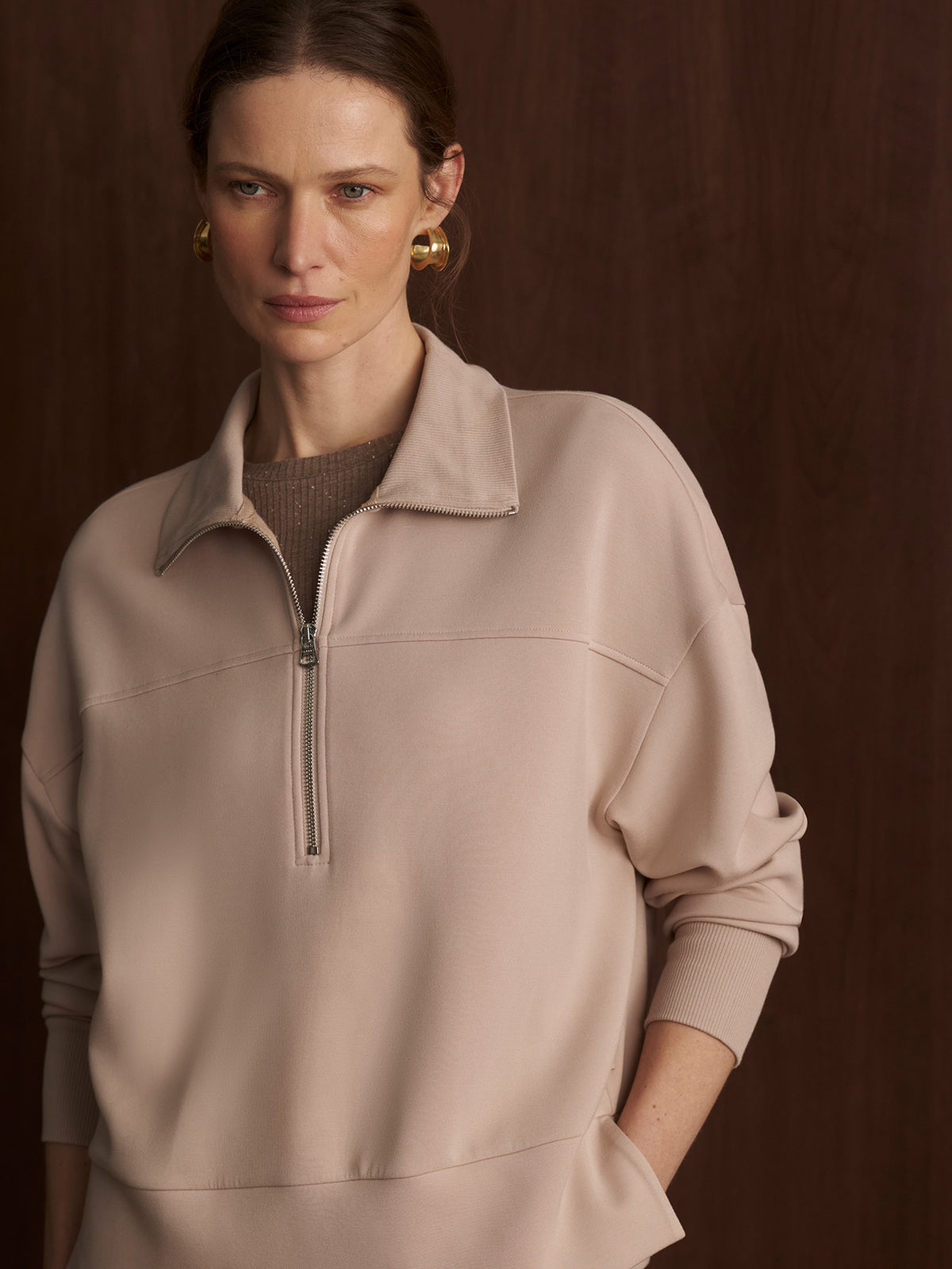 Varley Kayleigh Half Zip Sweat - Mushroom