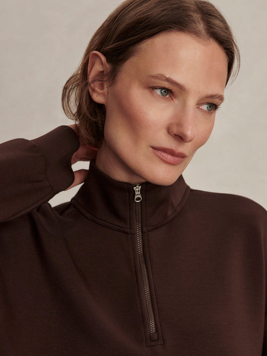 Varley Sian Cropped Half Zip Sweat - Coffee Bean
