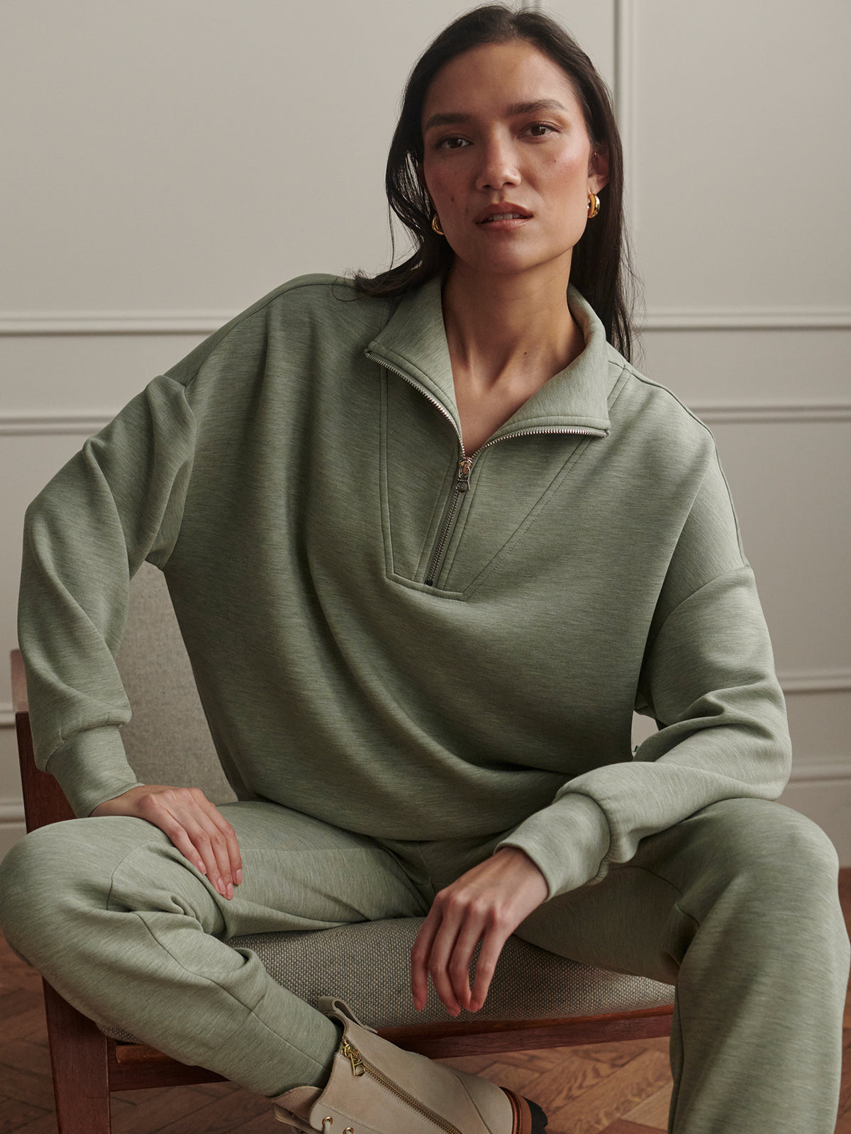 Varley Hawley Half Zip Sweat - Shadow Marl