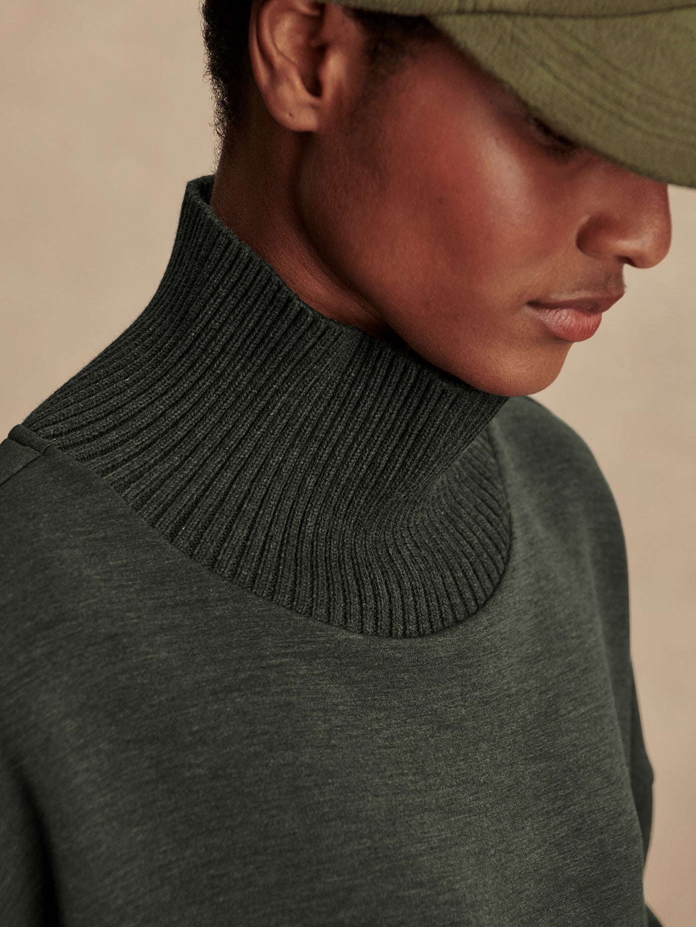 Varley Barker High Neck Sweat - Olive Marl – Yogamatters