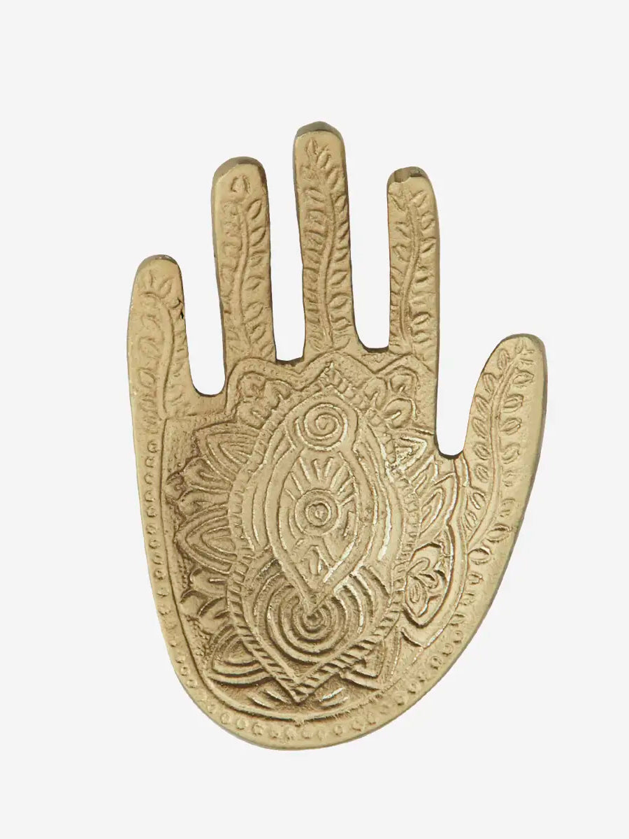 Madam Stoltz Antiqued Brass Hand Hammered Hamsa Tray