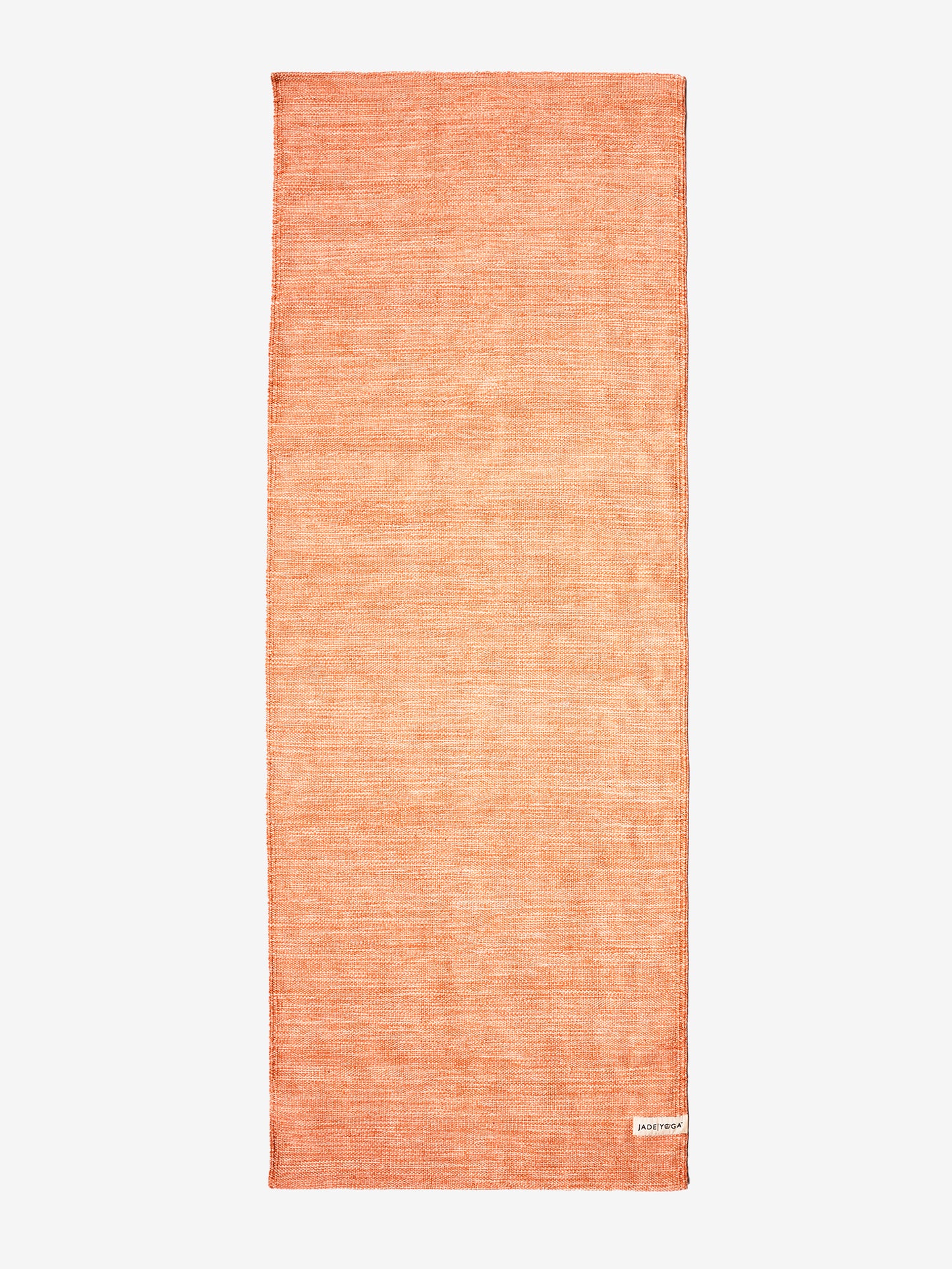 Front view of an orange textured yoga mat by Jade Yoga, eco-friendly, non-slip surface, premium design, studio quality, fitness accessory, shot on a white background.