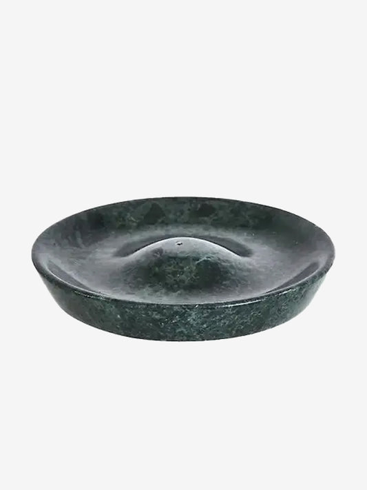 Madam Stoltz Round Marble Incense Holder - Dark Green