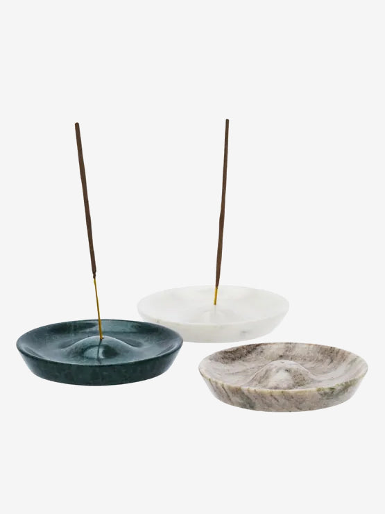 Madam Stoltz Round Marble Incense Holder - Beige