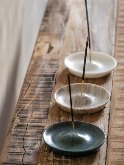 Madam Stoltz Round Marble Incense Holder - Beige