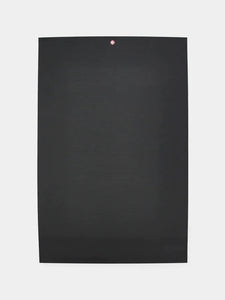 Black textured yoga mat front view with visible brand logo at the top center on white background