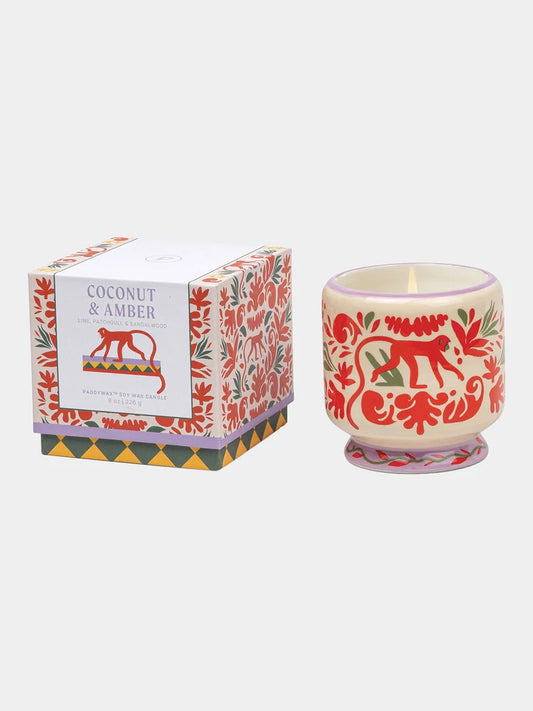 Paddywax Adopo Jungle Ceramic Candle - Coconut & Amber