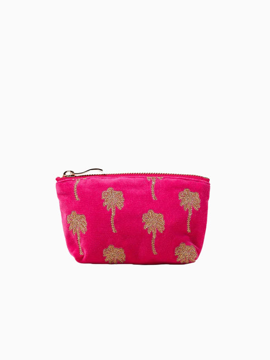 Elizabeth Scarlett Velvet Coin Purse - Pink Gold Palm