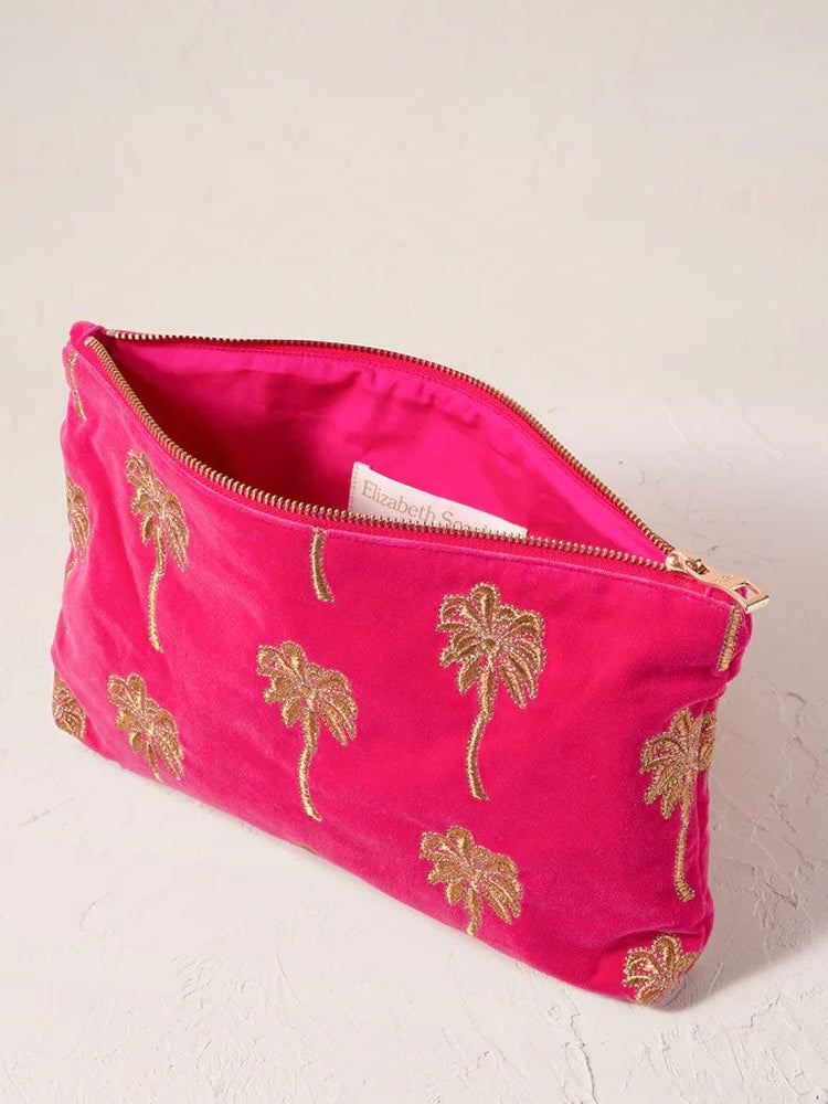 Elizabeth Scarlett Velvet Everyday Pouch - Pink Gold Palm