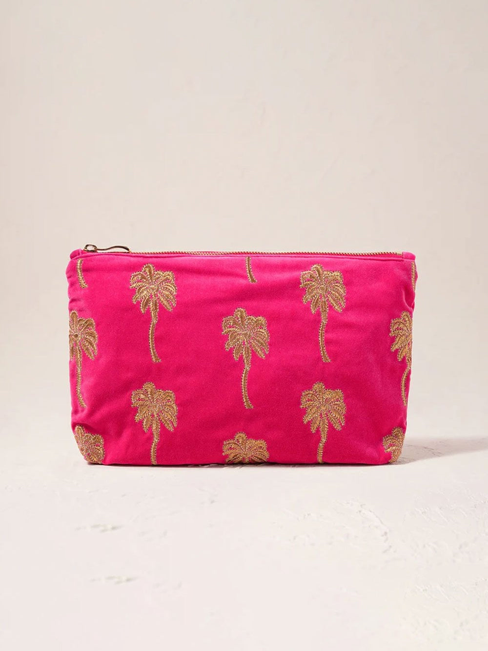 Elizabeth Scarlett Velvet Everyday Pouch - Pink Gold Palm