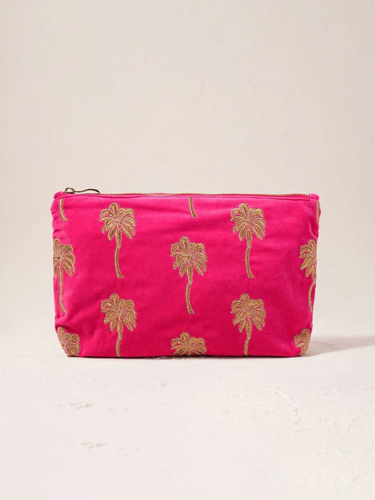 Elizabeth Scarlett Velvet Everyday Pouch - Pink Gold Palm