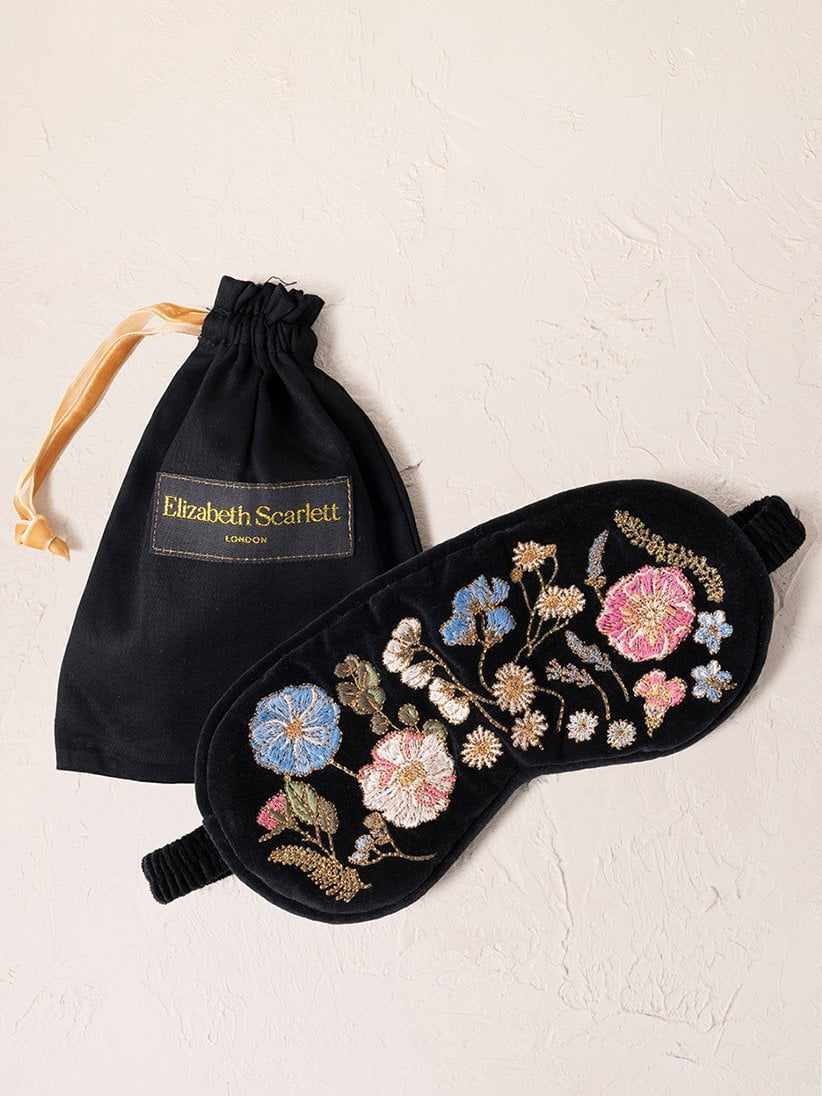 Elizabeth Scarlett Velvet Eye Mask - Charcoal Pressed Flowers