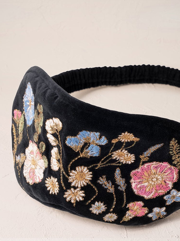Elizabeth Scarlett Velvet Eye Mask - Charcoal Pressed Flowers