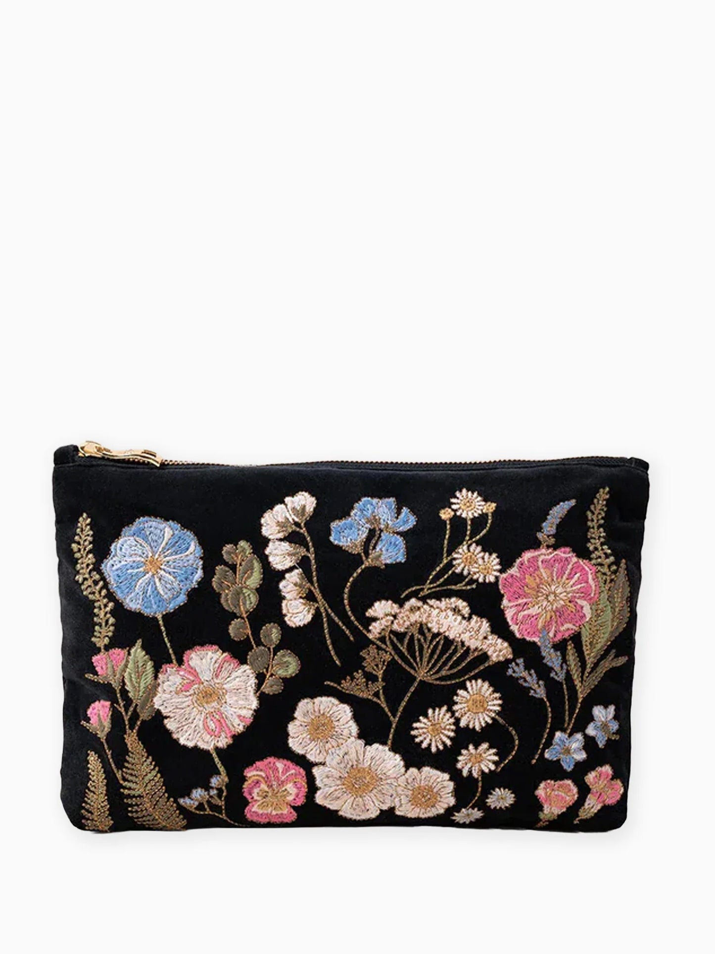 Elizabeth Scarlett Velvet Everyday Pouch - Charcoal Pressed Flowers