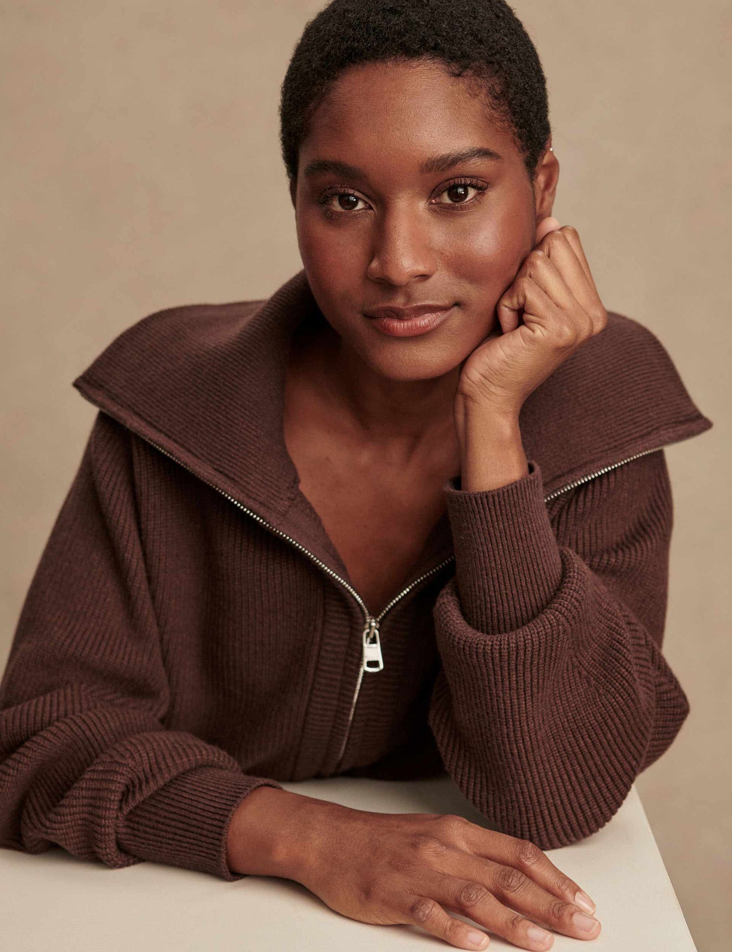 Varley Enrico Zip-Through Knit Jacket - Coffee Bean