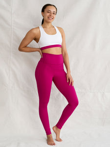 Yogamatters Eco Blend Second-Skin Leggings - White & Cranberry