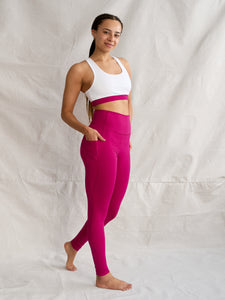Yogamatters Eco Blend Second-Skin Leggings - White & Cranberry