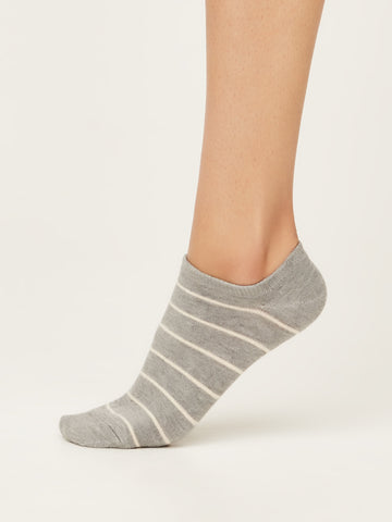 Thought Classic Stripe Bamboo Trainer Socks - Mid Grey Marle