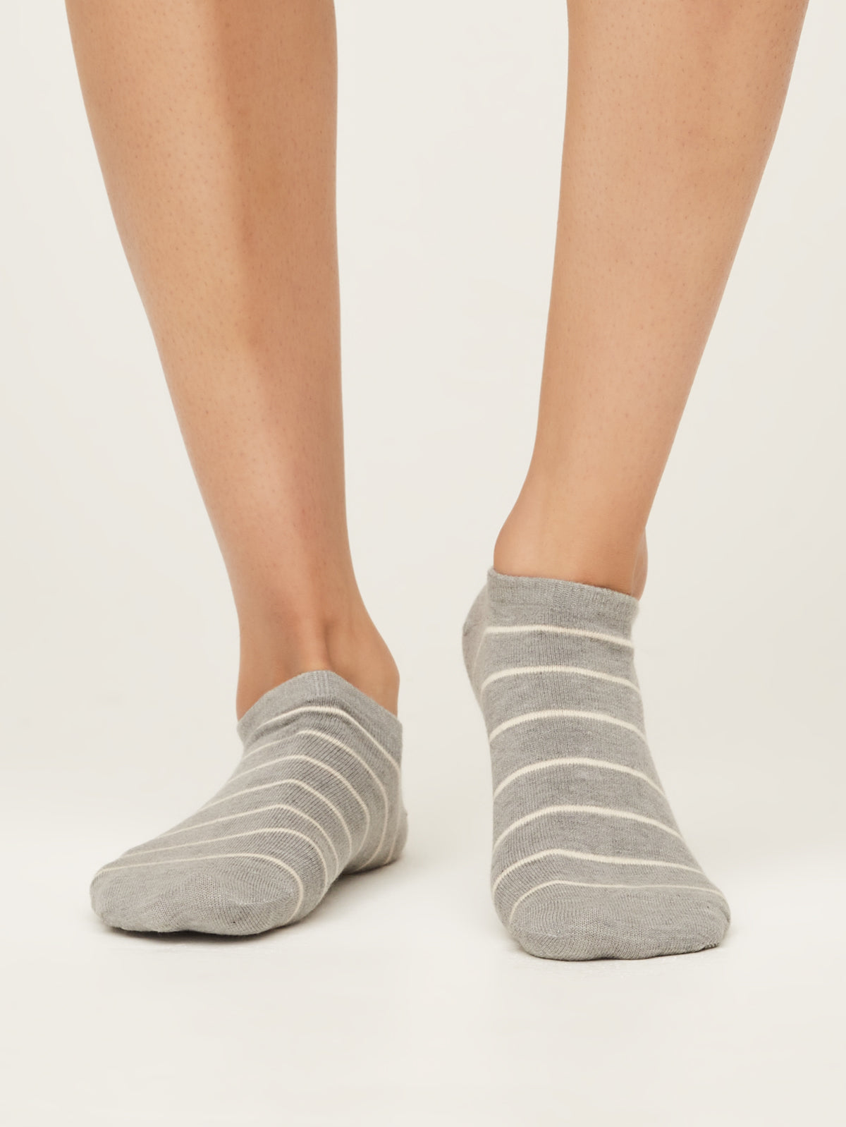 Thought Classic Stripe Bamboo Trainer Socks - Mid Grey Marle