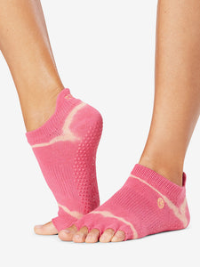 ToeSox Grip Half Toe Low Rise -  Hot Pink Stripe Tie Dye