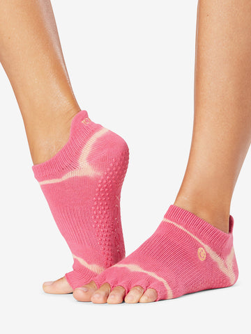 ToeSox Grip Half Toe Low Rise -  Hot Pink Stripe Tie Dye