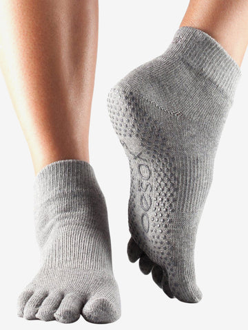 Toesox Grip Full Toe Ankle - Heather Grey