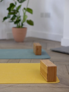 sustainable eco friendly bamboo yoga brick block with yoga mat