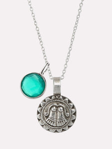 Goddess of Protection Pendant Necklace with Green Onyx Power Stone - Silver