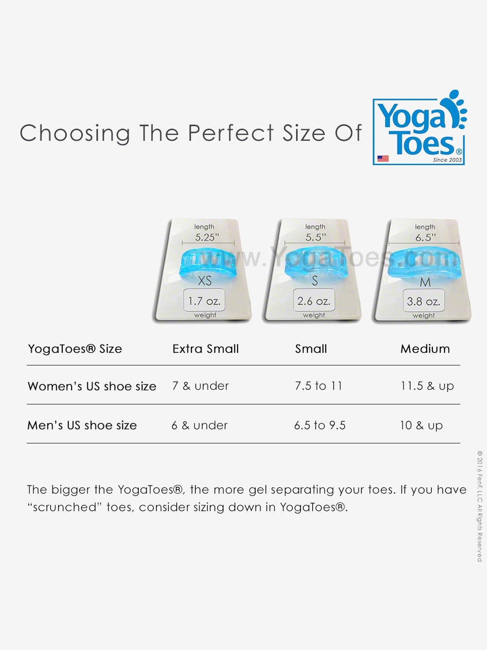 YogaToes Size Chart